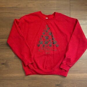 Gildan Red Sweatshirt with Black Paw Print Tree Design